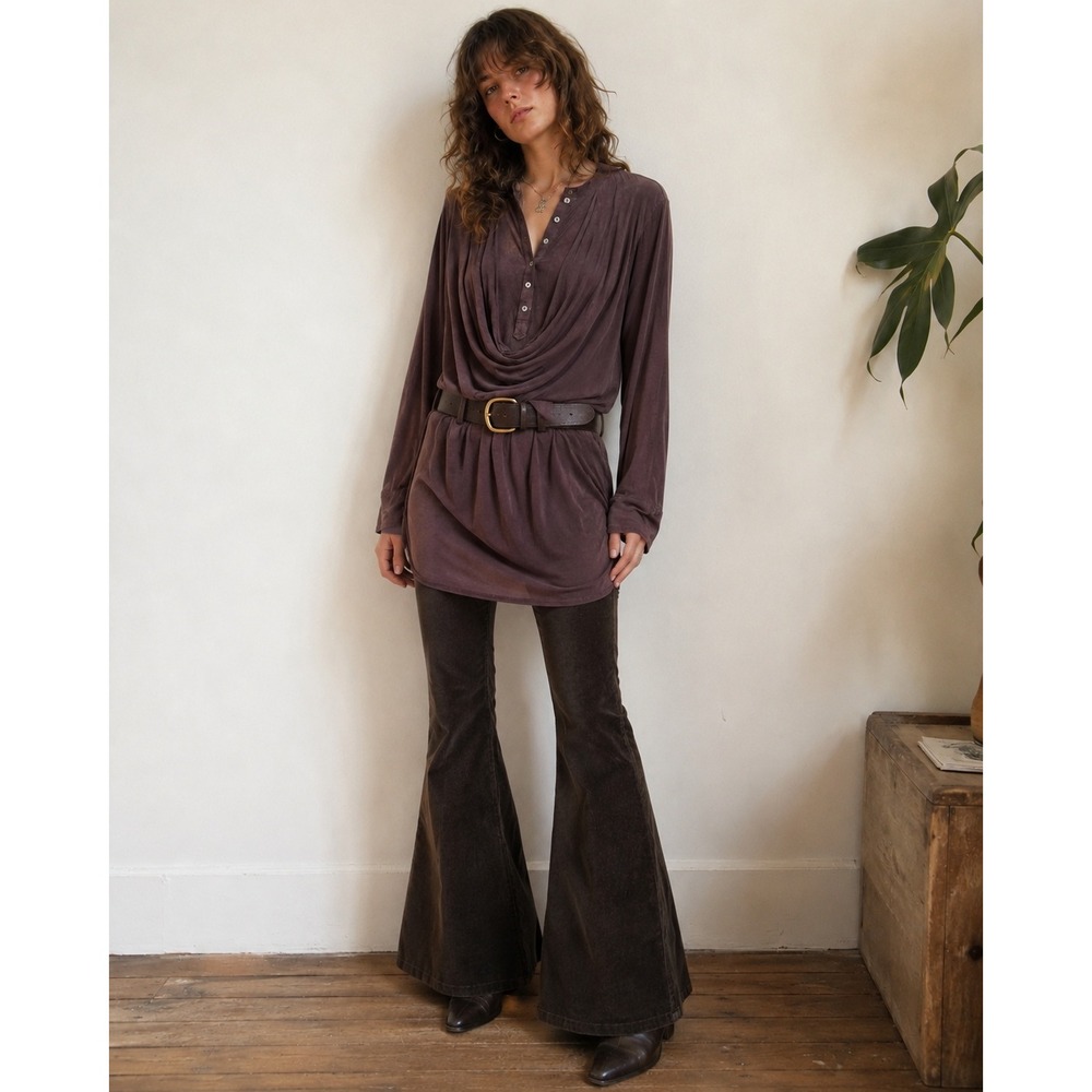 Nadine H Tunic Blouse Womens 8/10 Eggplant Purple Lagenlook Cowl Neck Top EU 40